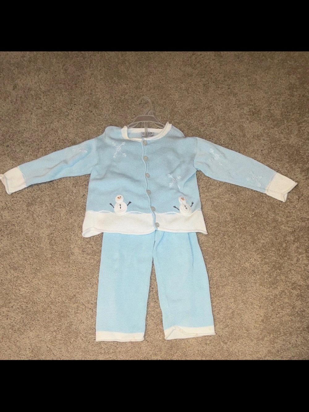 Zackali 4 Kids Light Blue and White Snowman Set Shirt 7/8 Pants 5/6